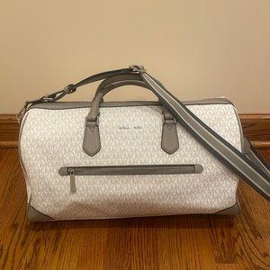 Michael Kors Grey and White Duffle Bag